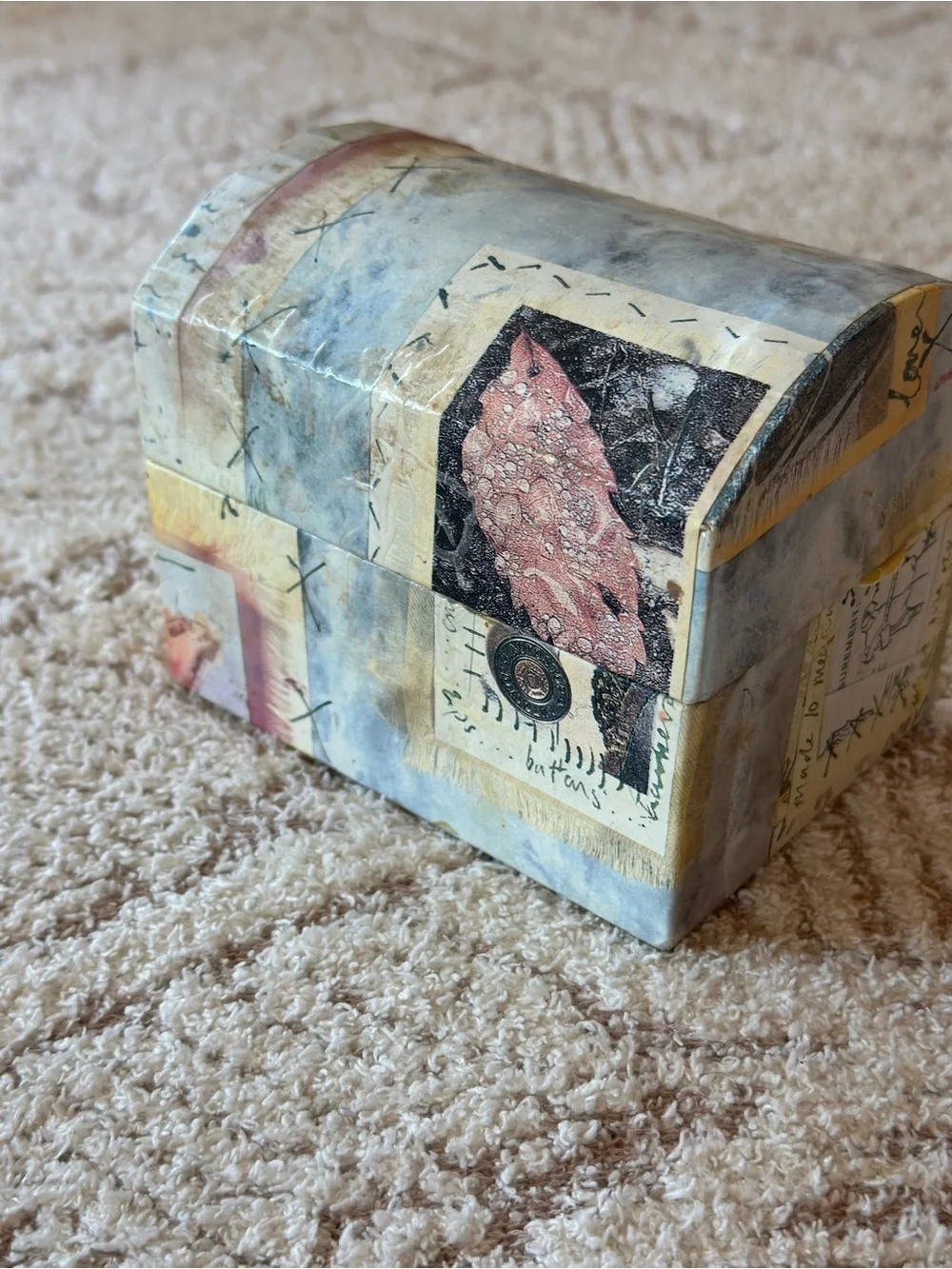 Artist Made Mixed Media Keepsake Box Removable Tray Jewelry Box Folk Art OOAK